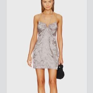 Anine Bing Papillon Silk Dress Ash Violet Butterfly Jacquard Slip Dress